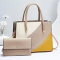 Borsa tote grande in pelle PU a tre colori con portafoglio a busta abbinato da donna - Cachi