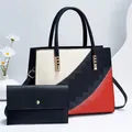 Set borsa tote in pelle PU a tre colori con cuciture a zig-zag e pochette - Nero