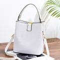White crocodile pattern bucket bag with golden hardware and detachable strap - Pure White