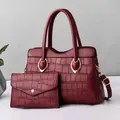 Burgundy faux crocodile leather two-piece handbag set with tote and envelope wallet - Burgundy