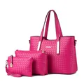 Set di 3 borse in pelle PU intrecciata rosa fucsia con borsa tote e borsa a tracolla - Rosso rosa