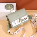 Green leather crossbody bag with dog embroidery and interchangeable shoulder straps - Green