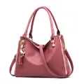 Pink faux leather tote bag for women with cat tassel charm and crossbody strap - Pink