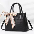 Chic black crocodile embossed tote bag with silk scarf and adjustable shoulder strap - Black