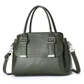 Deep emerald green tote bag with textured faux leather and silver metal buckle accent - Green