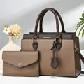 Modische zweiteilige Handtasche in Braun mit passender Umschlagtasche für Damen - Khaki