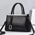 Classic black crocodile pattern tote bag with gold hardware and detachable strap - Black