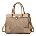 Beige faux snake skin crossbody handbag with gold hardware and top handles - Khaki