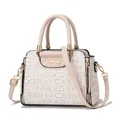 Beige tote bag with CKEH letter print, dual handles and golden hardware details - Letter Pattern Style / Off White