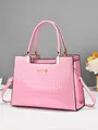 Sac fourre-tout en similicuir rose à motif crocodile avec poignées et bandoulière - Rose