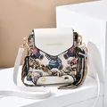 Mini white flap bag with cartoon bear print and decorative silk chain strap - Bear Style-White