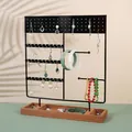 Soporte de joyas de madera de acacia y hierro para pendientes y collares multicapa - Negro