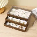 Detailed view of 3-layer walnut wood jewelry box with acrylic lid and white lining - 3 Layers (Combo Style)