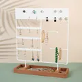 Soporte de joyería en metal blanco con base de madera de acacia para collares - Blanco