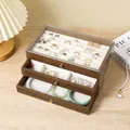 Three-layer walnut jewelry box with acrylic lid and three drawers for rings and necklaces - 3 Layers (Ring Cotton and Six Grids and Empty Tray)
