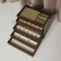 Multi-layer walnut grain jewelry box with transparent glass lid and velvet lining - 5 Layers (Combo Style)