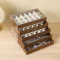 Four-tier walnut wood jewelry organizer with clear lid and gold metal handles - 5 Layers (All 18 Grids Combo)