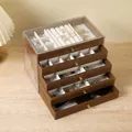 4-tier walnut wood jewelry organizer with clear top and golden drawer handles - 5 Layers (Config B)