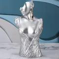 Detailed view of long dark blue drop earrings with pearls on a silver bust mannequin - Medium (25*13*11cm) / Silver