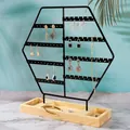 Organizador de joyas hexagonal con 5 niveles de metal y base de madera de pino - Negro