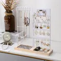 Porte-bijoux minimaliste avec cadre en métal blanc et base en bois pour colliers - Blanc