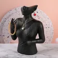 Black resin female bust jewelry display with textured finish for necklaces and earrings - Black