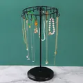 Rotating black metal jewelry stand with 23 hooks and stable round base for necklaces - Rotating Round Style (Black) / 36*21CM