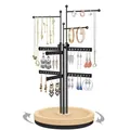 Espositore girevole per gioielli in metallo con base in legno e ganci multipli per collane - Nero / A45*L18CM