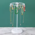 White 360-degree rotating metal jewelry display stand with 23 hooks for necklaces - Rotating Round Style (White) / 36*21CM