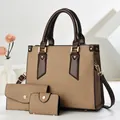 Three-piece women's handbag set featuring a woven tote, crossbody clutch, and small wallet - 27x13x22cm / Khaki