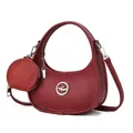 Sac à main croissant rouge foncé avec petit porte-monnaie rond et logo oiseau en métal - Rouge