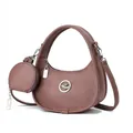 Sac à main chic en forme de croissant avec texture cuir et emblème d'oiseau en métal - Violet