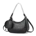 Sac à épaule tressé noir avec porte-monnaie et lettrage doré au style minimaliste - Noir