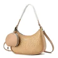 Sac hobo tissé à la mode avec mini porte-monnaie rond en beige et détail de bandoulière - Kaki