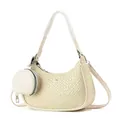 Chic cream woven crescent shoulder bag with detachable coin purse on white background - Off White