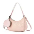 Détail de la texture tressée du sac hobo rose avec son petit porte-monnaie rond - Rose