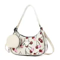 Borsa sottobraccio bianca con stampa ciliegie, tracolla a catena e astuccio rotondo - Bianco