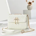 Elegant white pleated shoulder bag with golden swan clasp and pearl detail on a chain strap - Off-White Swan Lock Style