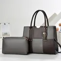 Ensemble chic de deux sacs fourre-tout patchwork macaron en cuir gris et marron avec clé - Gris