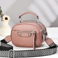 Three-layer dusty pink crossbody bag with litchi texture and herringbone strap - Pink
