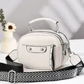 Three-layer creamy white crossbody bag with lychee texture and woven shoulder strap - Off-white