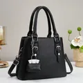 Classic black lychee pattern leather tote bag with dual handles and detachable strap - 25cmx20cmx11cm / Black