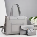 Ensemble de sacs cabas gris trois pièces avec bordure en cuir et panneaux tissés - Ensemble de 3 Sacs Cabas / Gris