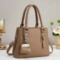 Detail of lychee pattern leather tote bag with silver hardware and mini coin pouch - 25cmx20cmx11cm / Dark Khaki