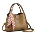 Caramel vintage bucket bag with decorative heart scarf and gold-tone hardware - Khaki