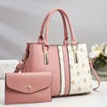 Pink and white patchwork tote bag with matching long wallet and gold hardware - Pink