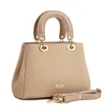 Détail de la texture tissée et du logo NJS doré sur le sac fourre-tout beige - Kaki