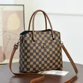 Brown checkerboard tote bag with geometric logo prints and detachable shoulder strap - Dark Brown Checkerboard (Style 3)