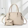 Chic beige lychee leather tote bag with cylindrical handles and mini envelope pouch charm - Khaki