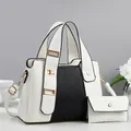 Classic black and white contrast leather tote set with gold hardware and shoulder strap - Off White